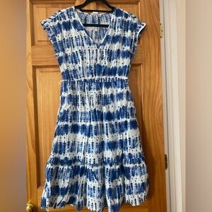 GAP Blue Tie Dye Dress Small Boho Beach Cotton Tiered Pocket Midi